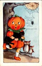 Vintage Postcard Halloween S'posin'a  ghost ran after yooo-oo-oo Whitney picture