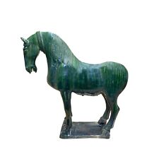 Chinese Distressed Zucchini Green Glazed Ceramic Horse Figure ws2729 picture