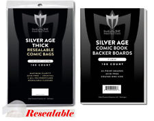 200 PREMIUM Resealable Silver THICK Comic Max Book Bags Acid Free Backer Boards picture