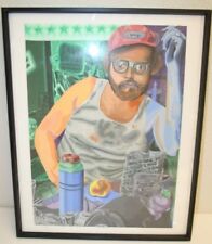 Original Painting POP ART Framed TONY the Mechanic Shop Nerd Lunch White Trash picture