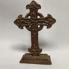 Solid Metal Ornate CROSS Gothic Free Standing Brown Religious Halloween Decor picture