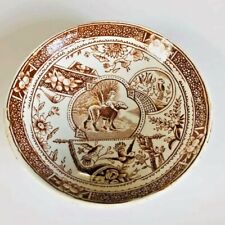 Antique 1880 Brown Aesthetic Transfer ware Saucer Little Girl with Dog #766 by E picture
