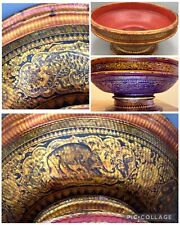 Antique CHINESE Lacquer Basket HAND- PAINTED ZODIAC Altar Bowl Palembang  picture