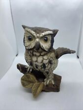 Vintage Ceramic Owl sitting  On Tree Branch Figurine Cute Collectible ~5” Tall picture