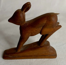 Deer Sculpture Wood Hand Carved Miniature Running Figurine MCM Makers Mark picture