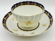 Antique Flight Worcester Cobalt Blue Gold Insect Teacup Cup & Saucer c.1783–1792 picture