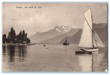 1909 Boat Sailing Au Bord Du Lac Vevey Switzerland Posted Antique Postcard picture
