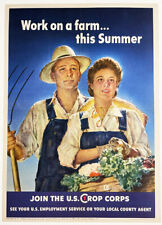 WORK ON A FARM THIS SUMMER ''43 RARE ORIGINAL BOARD U.S. WW2 JOB CORPS POSTER picture