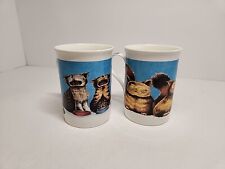 Crown Trent Comic Cats Meows 2 Mugs Fine Bone China England Vintage picture