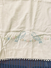 Vintage Pillowcase Crib or Doll's Bed White  Embroidered Blue Birds Lace 18