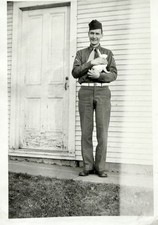 Handsome Man Holding A Large White Bunny Rabbit Pet VTG 1940s Photo Gay Interest picture
