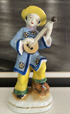 Rare Vtg occupied japan asian Porcelain Figurine playing music gold trim picture