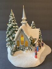 Thomas Kinkade Lighted Christmas Village Winter Church Nativity Scene Teleflora picture