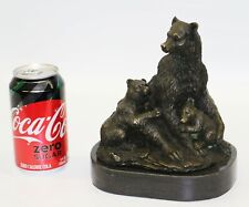 Handcrafted Museum Quality Classic Wildlife Bear Family Bronze Sculpture Decor picture