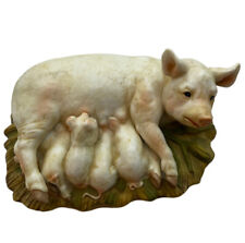1985 Homco Masterpiece Porcelain Mama Pig Feeding Babies Figurine Signed Mizuno picture
