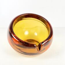 Mid Century Modern Viking Orb Atomic Sphere Amber Orange Heavy Glass ASHTRAY picture