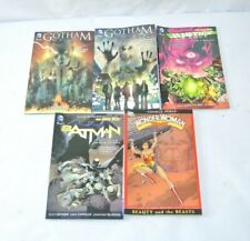 Lot of (5) DC Paperback Comic Graphic Novels Wonder Woman Gotham Justice League picture