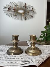 Vintage Brass Chunky Candlesticks, Pair picture