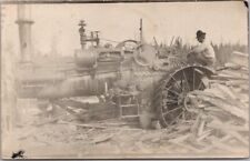 1914 HAYWARD Wisconsin Real Photo RPPC Postcard CONSTRUCTION SCENE Steam Tractor picture