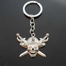 Pirates Skull Jolly Roger Cross Swords Cross Bone Pirate Hat Metal Keychain Gift picture