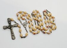 Vintage INRI beaded Rosary Beige Faceted Beads Aurora Borealis 21