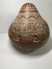 Large Intricate HAND CARVED Peruvian Folk Art Gourd picture