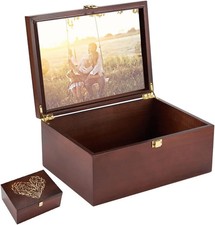 Larger Wooden Memory Keepsake Box with Hinged Lid & 8x10 Photo Frame Inside Lid picture