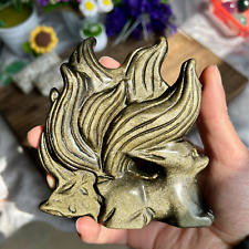 480g Natural Golden Obsidian Hand Carved Nine-tailed Fox Crystal Reiki healing picture