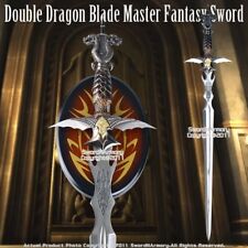 Double Dragon Blade Master Fantasy Sword Dagger with Wooden Display Plaque picture