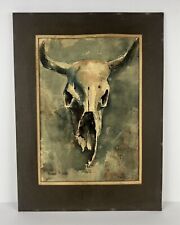 Vtg Western Watercolor Painting Skull Horns Cow Steer William R Cowling AS IS picture