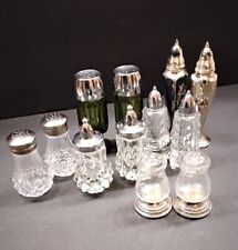 Vintage Depression Cut Glass Silver Plate Salt Pepper Shakers  6 Pair picture