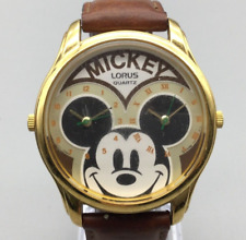Vintage Lorus Mickey Mouse Dual Time Watch 40mm Gold Tone V501-0190 New Battery picture