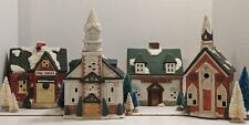 4 Christmas Village Houses  Winter Valley 4 Buildings 9 Trees Elec Cord 1994 Lot picture