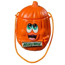 1989 Mars Milky Way Pumpkin Halloween Blow Mold Candy Pail Bucket picture