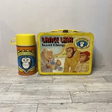 1971 Lance Link Secret Chimp Metal Lunchbox w/ Thermos Yellow Handle & Lid Vtg picture