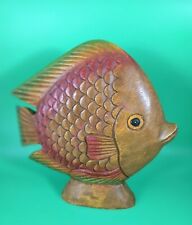 Wooden Carved Whimsical Fish Dory Thailand Folk Decor Sea Creature Oceans Joyful picture