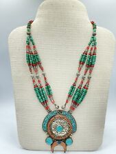 Amazing Handmade Tibetan Old Necklace With Natural Turquoise Coral Stone picture