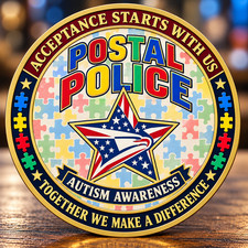 Postal Police Autism Awareness 2 side Challenge Coin USPS Support Collector Gift picture