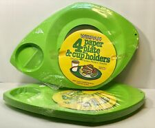 2 Packs Of 4 WILPAK VINTAGE Paper Plate & Cup Holders NOS Neon Green USA Plastic picture