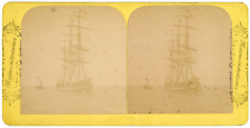 STEREO France, three mats sailing boat at sea, circa 1870 vintage stereo card picture