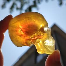 Natural Yellow Fluorite Skull Quartz Carved Crystal Gift Reiki Healing 1pc picture