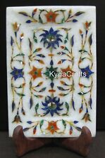 6 x 4 Inches Rectangle Marble Seving Tray Gemstone Inlay Work Hotel Decor Tray picture