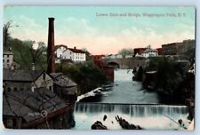 Wappingers Falls New York NY Postcard Lower Dam Bridge Buildings 1912 Antique picture