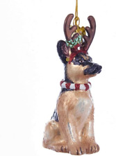 Noble Gems German Shepherd with Antlers Glass Ornament, Christmas picture