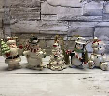Lenox 5 Piece Very Merry Porcelain Ornament Set Snowman Santa Tree Bear Penguin picture