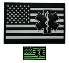 Medic EMT EMS USA Flag Patch (3D PVC -Glow Dark-3.0 x 2.0-MU1) picture