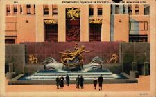 Prometheus Fountain Rockefeller Center New York City Linen NY Vintage Postcard picture