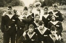 Affectionate handsome young men couple Navy Sailors hug love gay int vtg photo picture