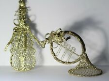 2 Gold Metal Glitter Wire Violin & French Horn Musical Instrument Ornaments picture