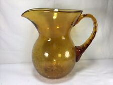 CC75 Large Antique Early Mid-Century Amber Cracked Glass Kettle Pitcher Set of 1 picture